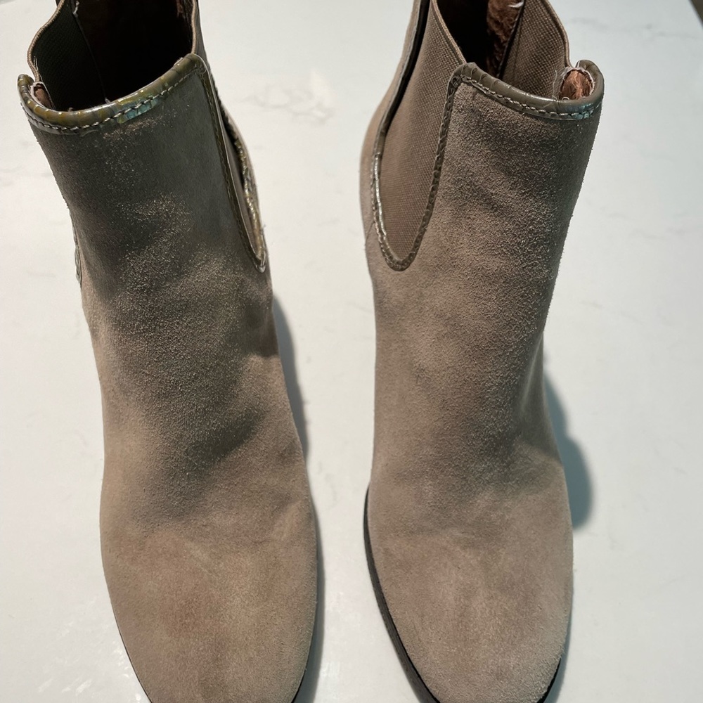 Taupe Wedge High Heeled Pull On Ankle Bootie